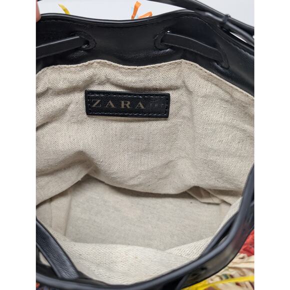 Zara Fringed Mini Bucket Bag Multicolored Lined Festival Indie Boho Maximalist - Picture 8 of 8